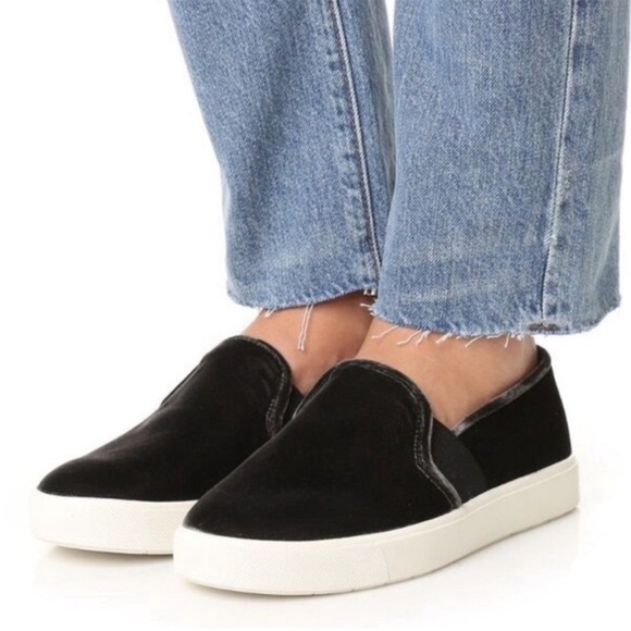 Vince Shoes - Vince Blair black velvet slip on sneakers